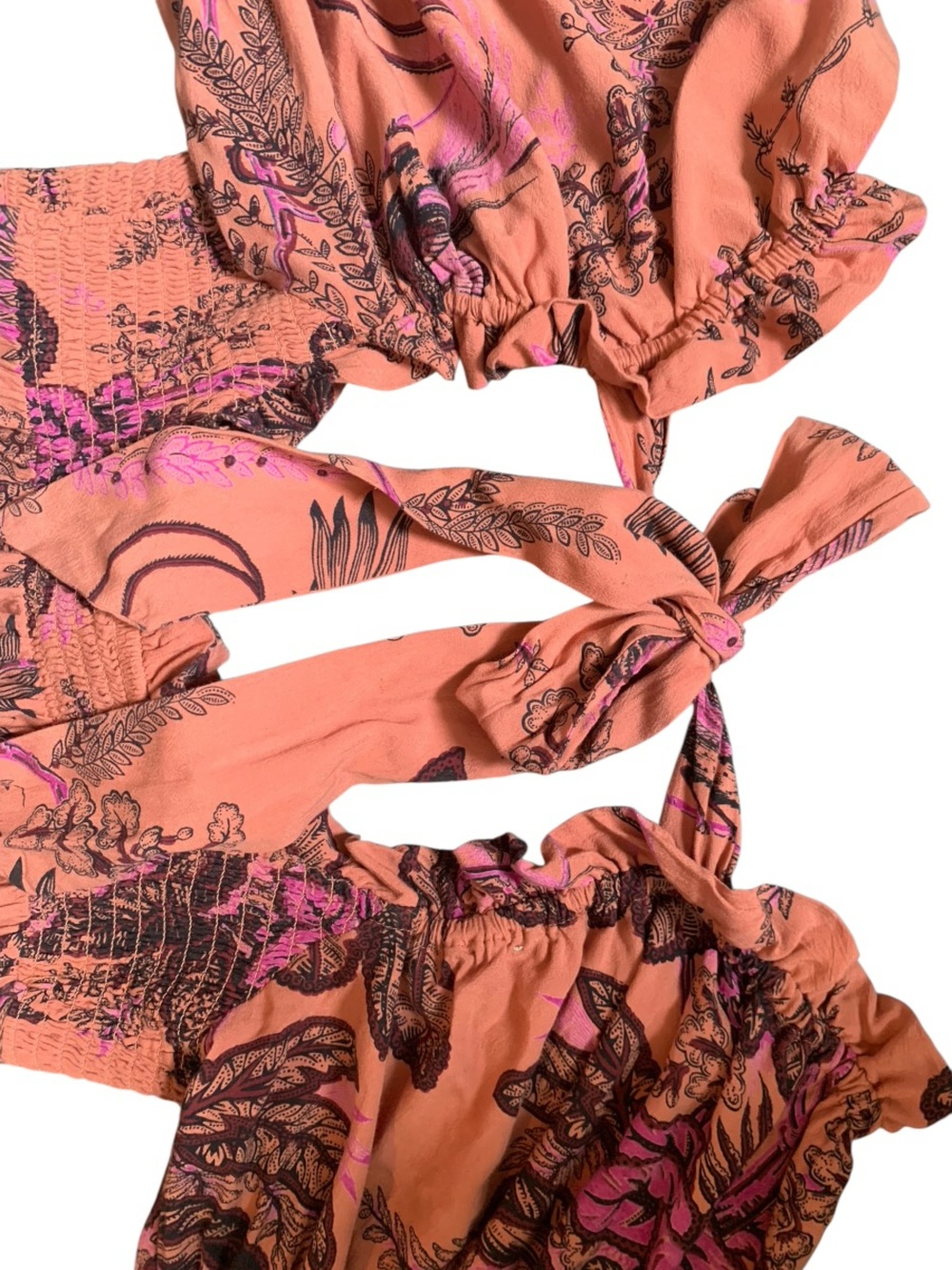 Anthropologie Peach Coral Plum Tropical Bird Maxi Dress Natural Life Boho - Picture 9 of 11